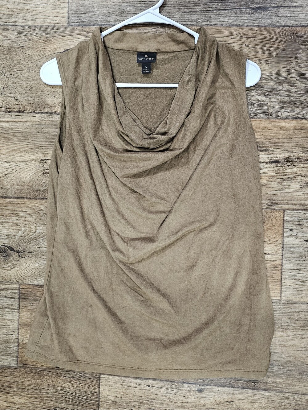 Worthington Faux Suede Cowl Neck Sleeveless Top - Women's Large - Tan / Camel